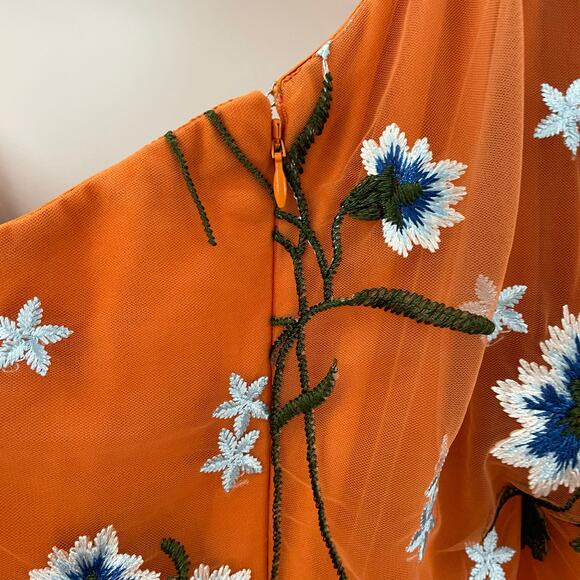 NWT Jessakae 3X Serene Floral Dress Orange Floral One Shoulder Embroidered - Picture 12 of 16